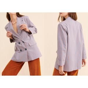 Rita Row Camelia Blazer Denim Houndstooth Notch Lapel Double Breasted M Medium